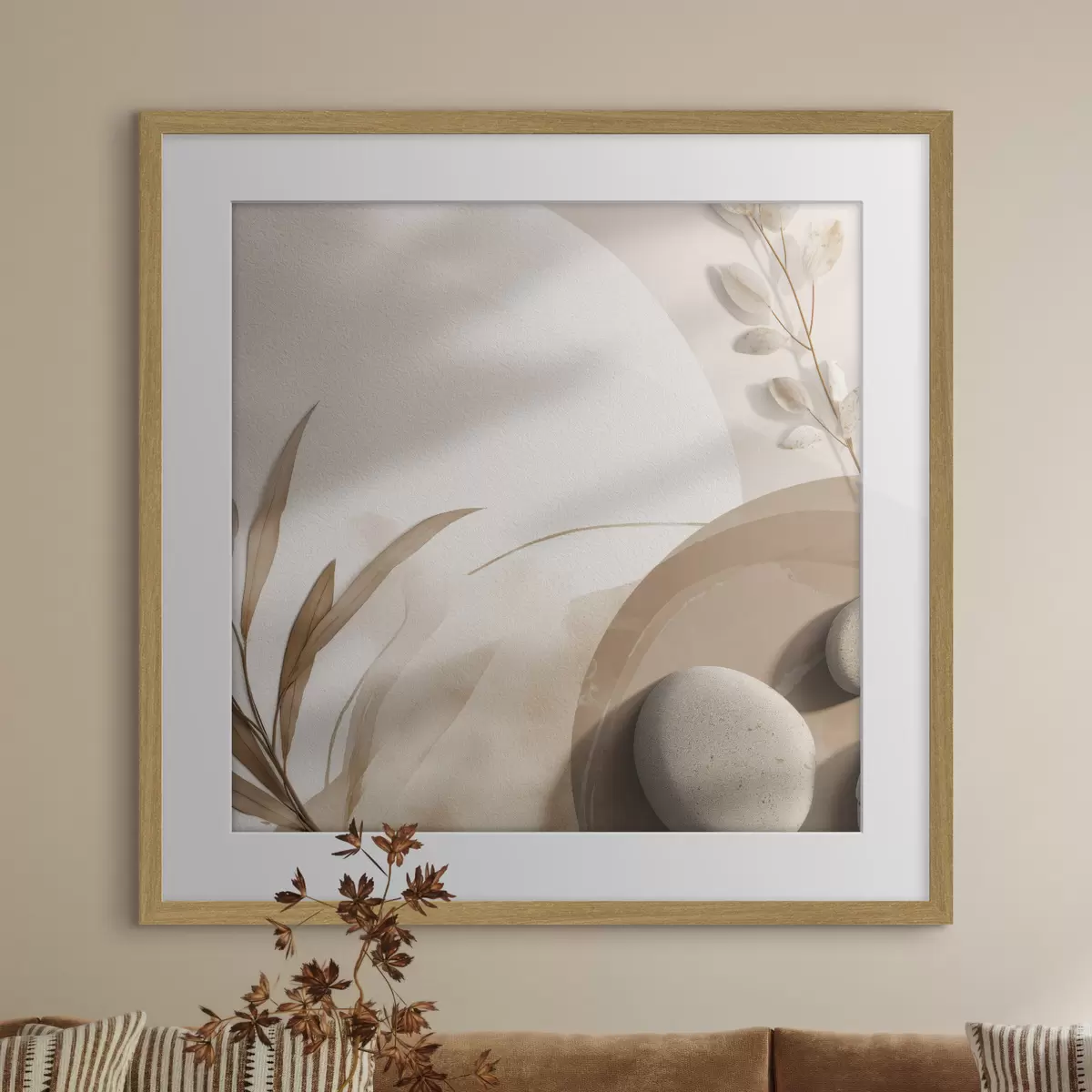 Poster Pietre e ombre sulla parete nei toni del beige f46311