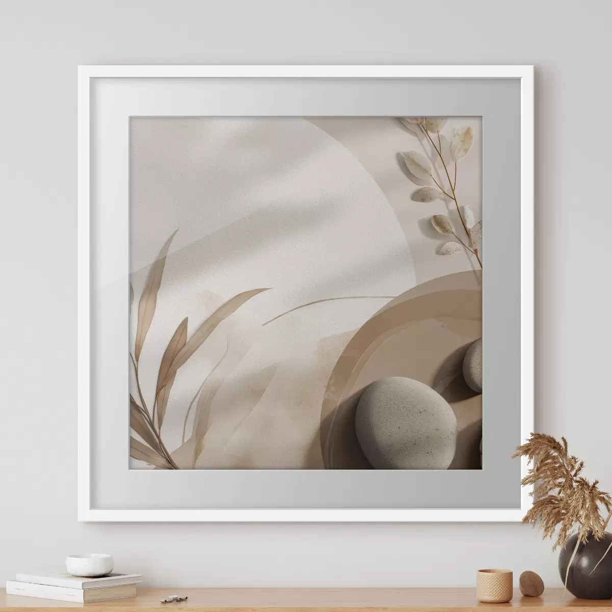 Poster Pietre e ombre sulla parete nei toni del beige f46311