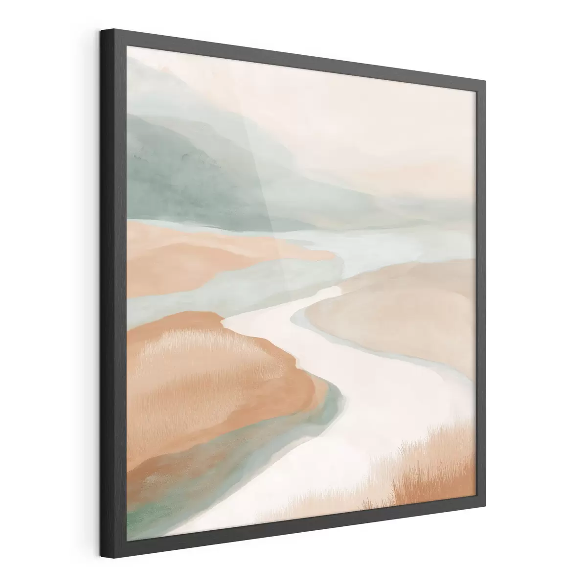 Poster Paesaggio astratto con un fiume in arancione e verde f46316