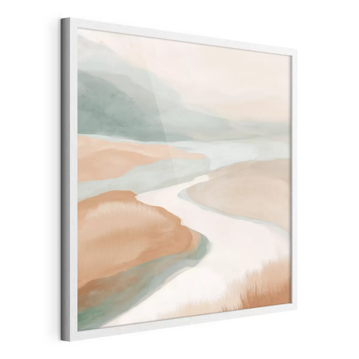 Poster Paesaggio astratto con un fiume in arancione e verde f46316