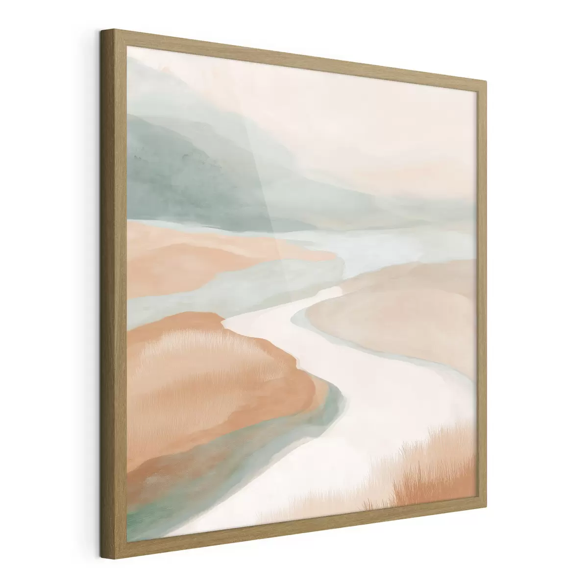 Poster Paesaggio astratto con un fiume in arancione e verde f46316