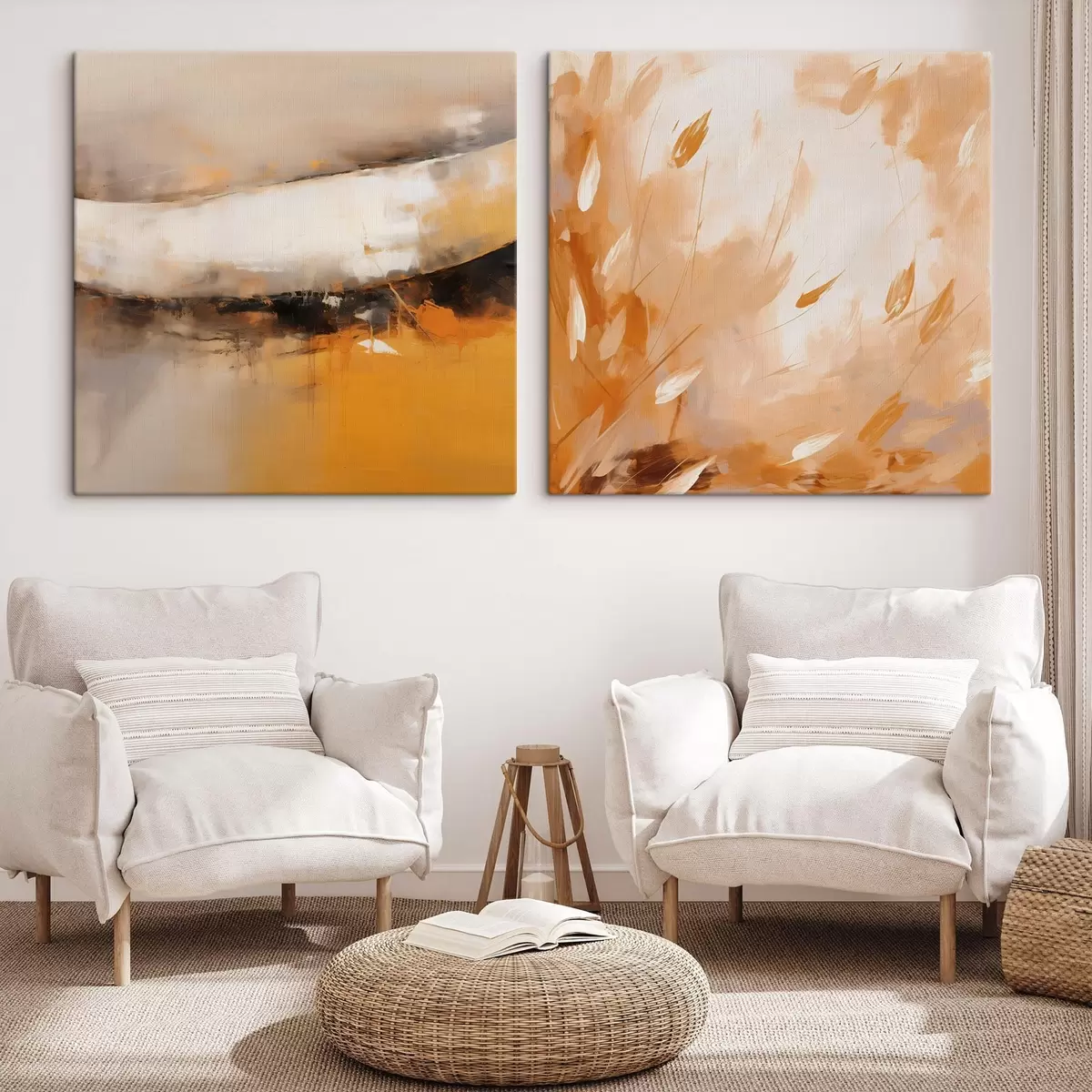 carta da parati Dittico astratto in stile oleoso con tonalità giallo-arancio e nero nr. m00897