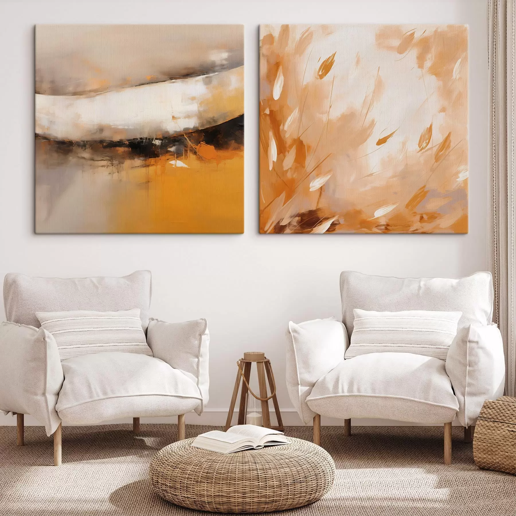 carta da parati Dittico astratto in stile oleoso con tonalità giallo-arancio e nero nr. m00897