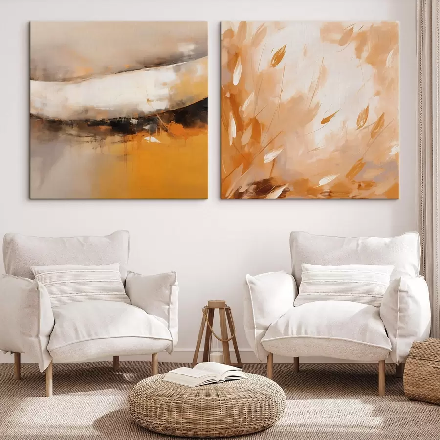 carta da parati Dittico astratto in stile oleoso con tonalità giallo-arancio e nero nr. m00897