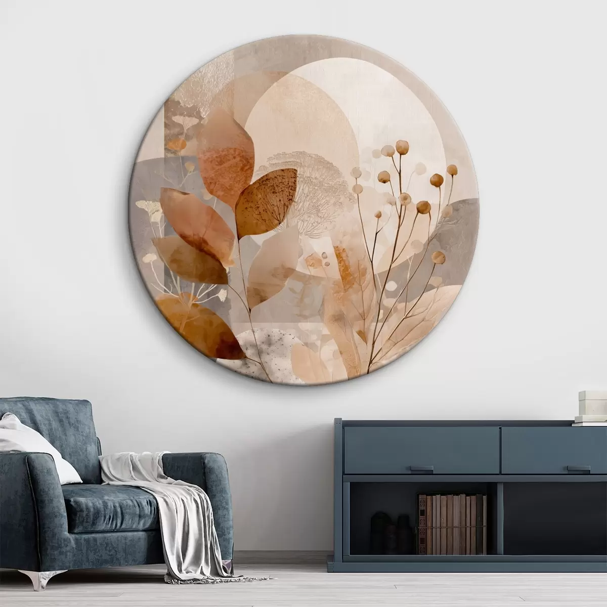 Quadri rotondi Motivo floreale in beige e marrone r46308