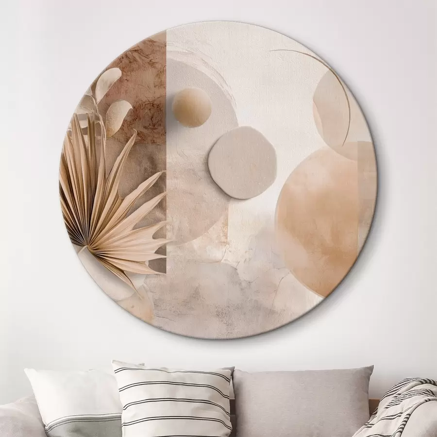 carta da parati Foglie di palma essiccate e cerchi 3D nei toni del beige nr. r46310
