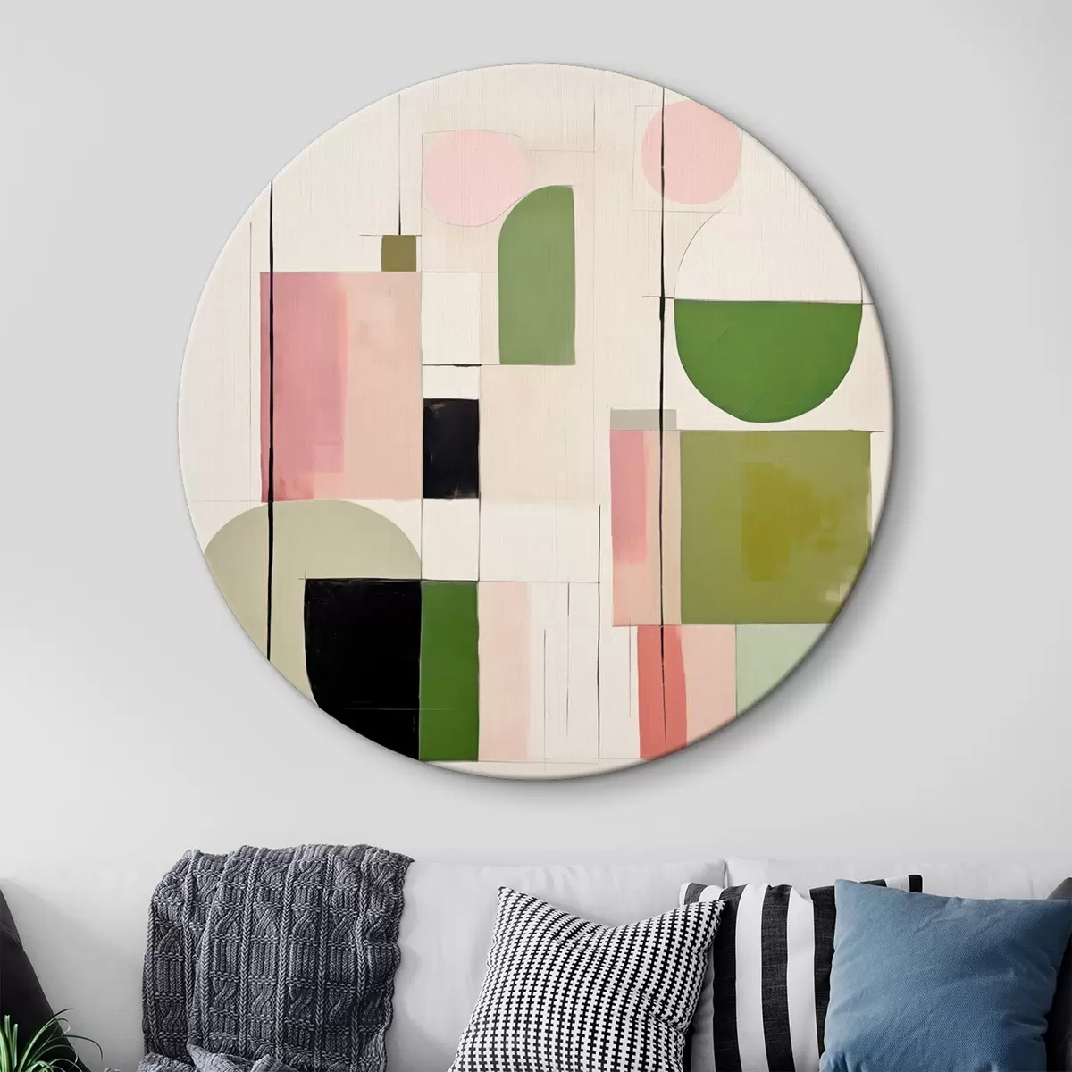 Quadri rotondi Arte astratta con blocchi e linee colorate r46313