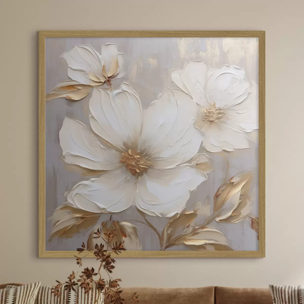 Poster Grandi fiori materici con pennellate in una palette di colori caldi f46176