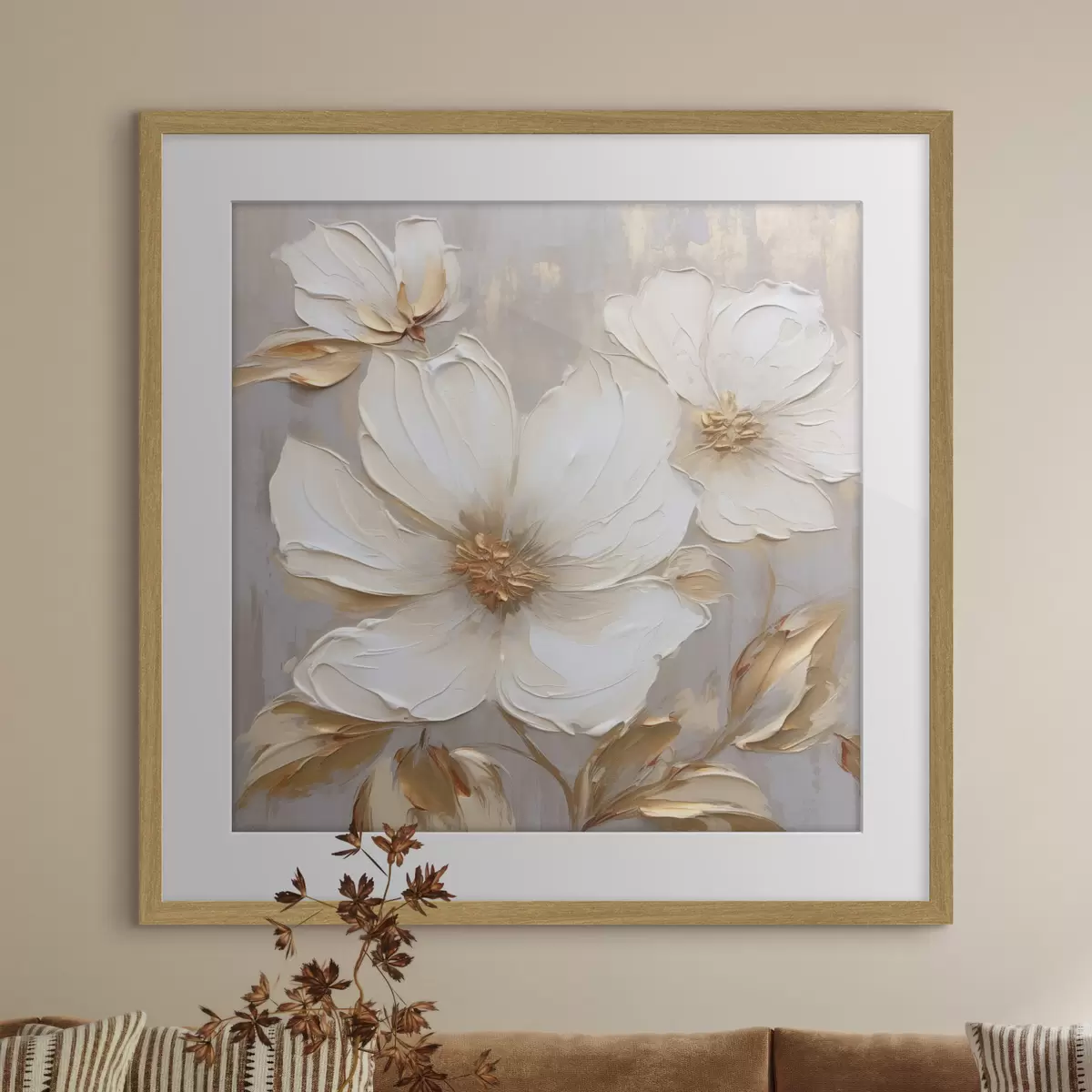 Poster Grandi fiori materici con pennellate in una palette di colori caldi f46176