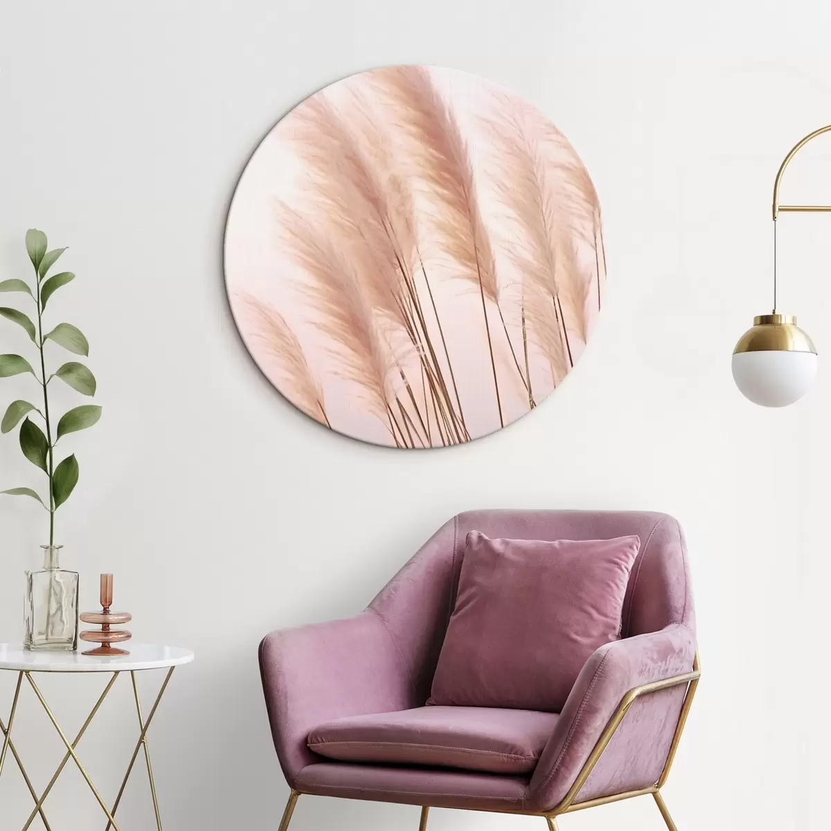 Quadri rotondi Erbe leggere con cime soffici su uno sfondo chiaro r46179