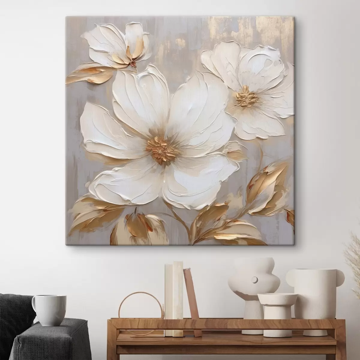 carta da parati Grandi fiori materici con pennellate in una palette di colori caldi nr. s46176