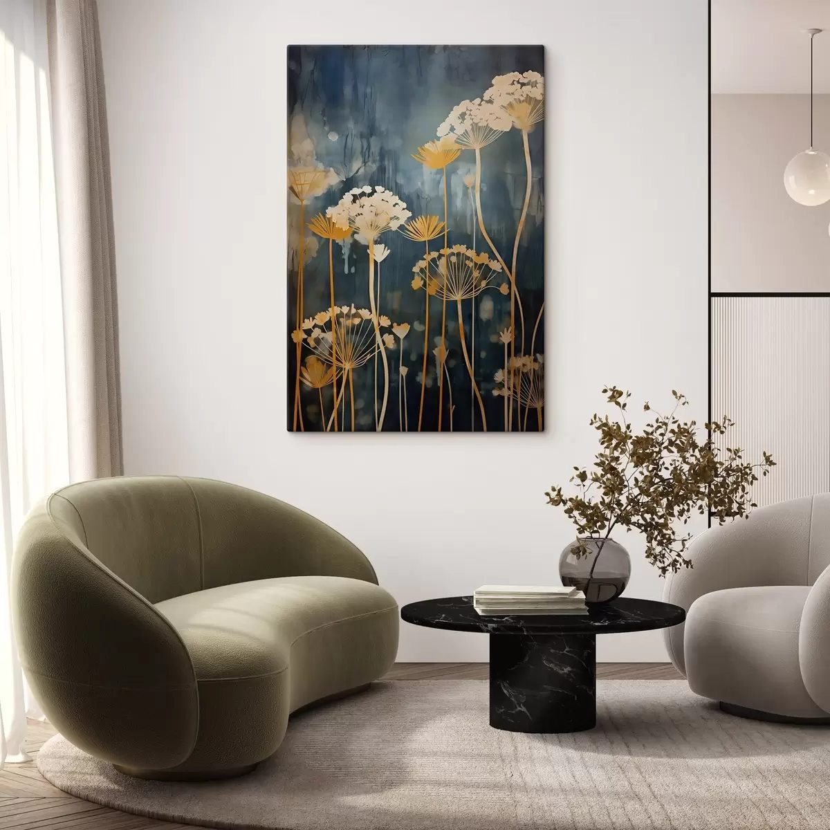 carta da parati Fiori stilizzati con steli sottili su sfondo scuro nr. s46188