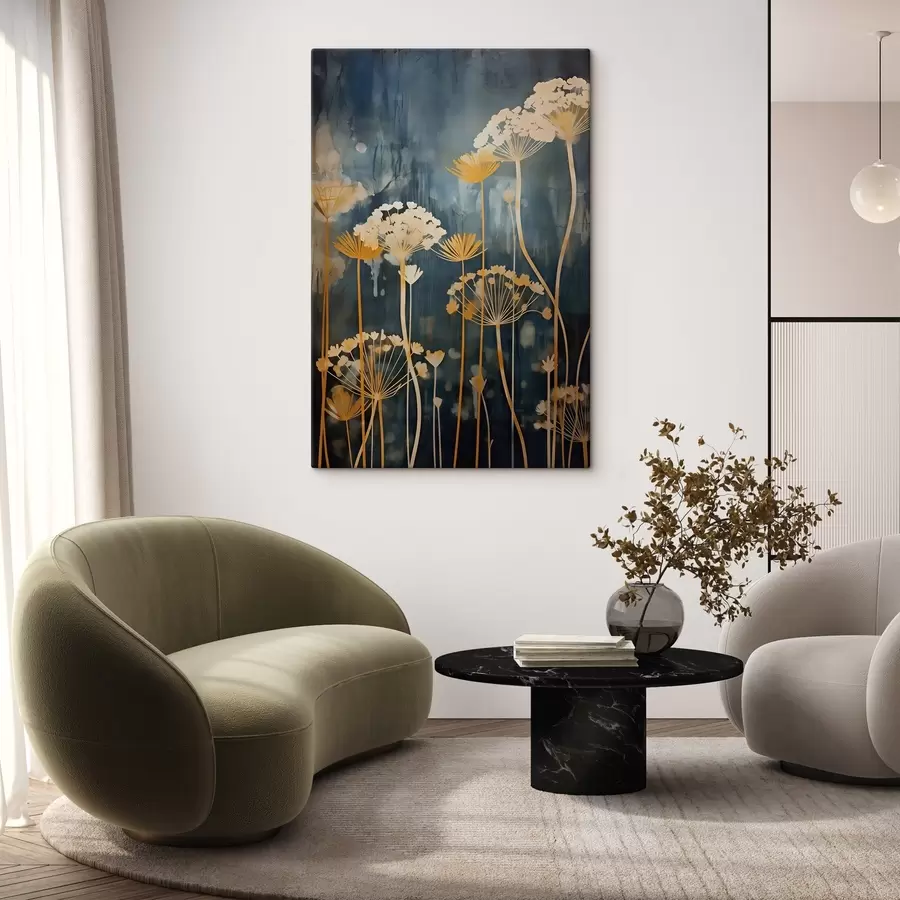 carta da parati Fiori stilizzati con steli sottili su sfondo scuro nr. s46188