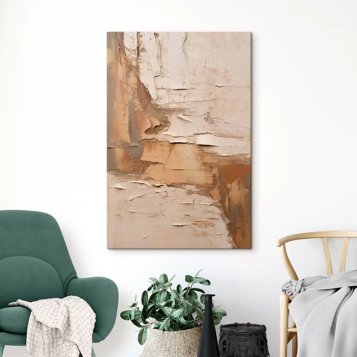 carta da parati Pittura astratta con pennellate spesse, tonalità beige e marroni, superficie ruvida, tavolozza di colori neutri nr. s46273