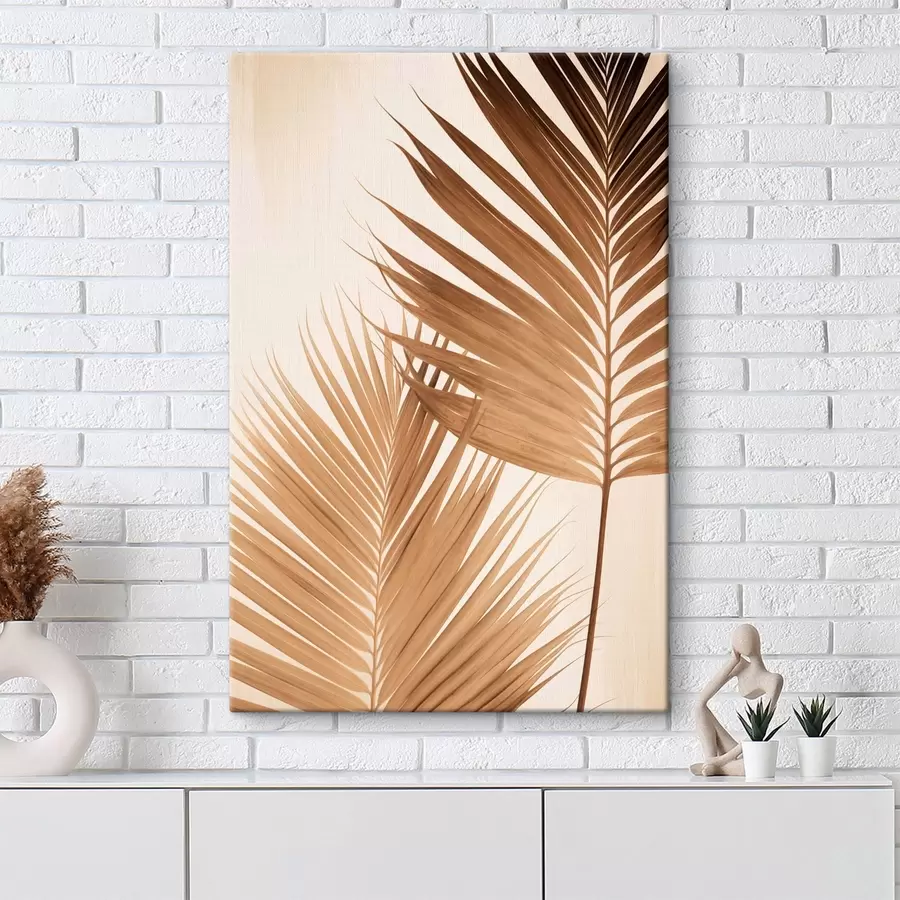 carta da parati Foglie di palma nei toni del marrone, sfondo neutro, stile minimalista, illuminazione naturale, atmosfera tropicale nr. s46274