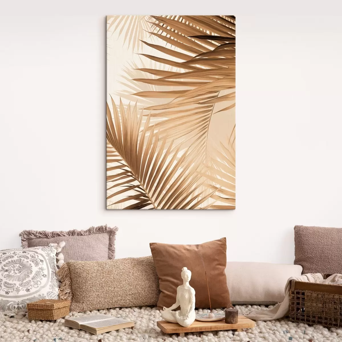 carta da parati Foglie di palma astratte nei toni del marrone, tropicali, botaniche, natura, minimaliste, eleganti, design moderno nr. s46275