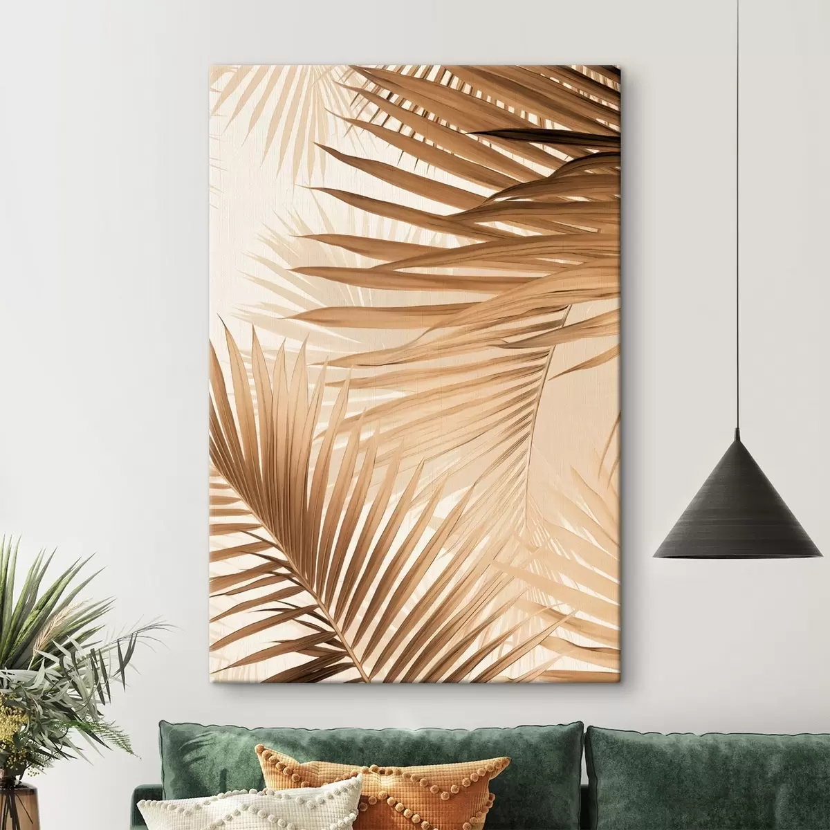 carta da parati Foglie di palma astratte nei toni del marrone, tropicali, botaniche, natura, minimaliste, eleganti, design moderno nr. s46275
