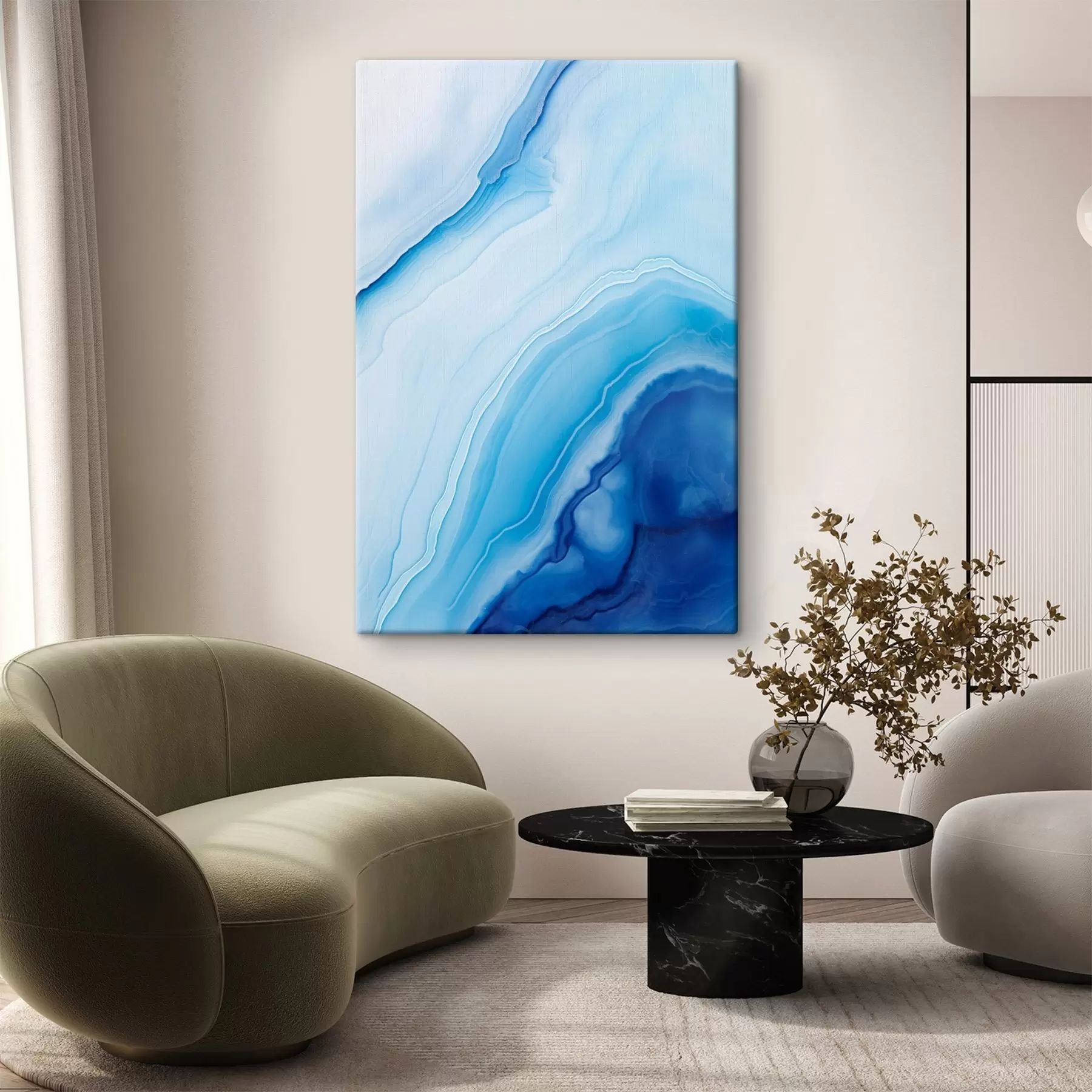 carta da parati Stampa astratta blu e bianco agata, linee e sfumature vorticose, texture liscia, arte moderna, minimalista nr. s46290