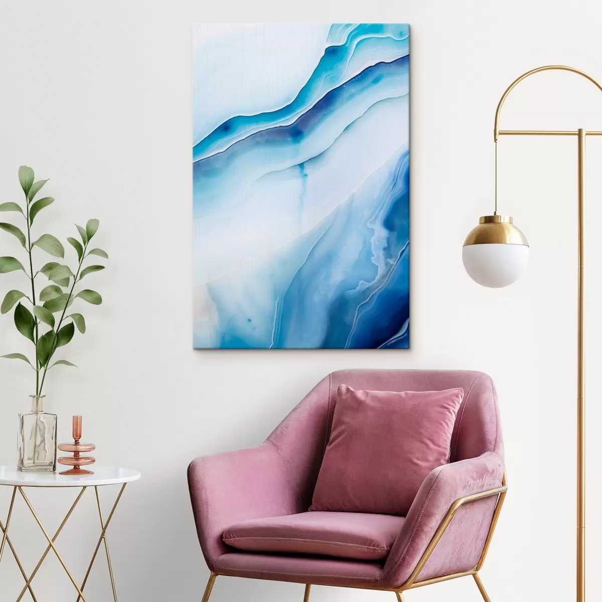 carta da parati Stampa astratta blu e bianco agata, linee e sfumature vorticose, texture liscia, arte moderna, minimalista nr. s46291