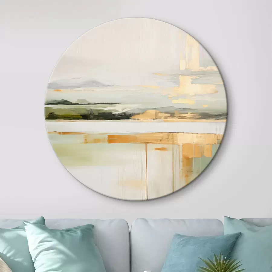 carta da parati Paesaggio astratto con accenti gialli, una composizione minimalista di terra, acqua e cielo, con colori tenui nr. r46268