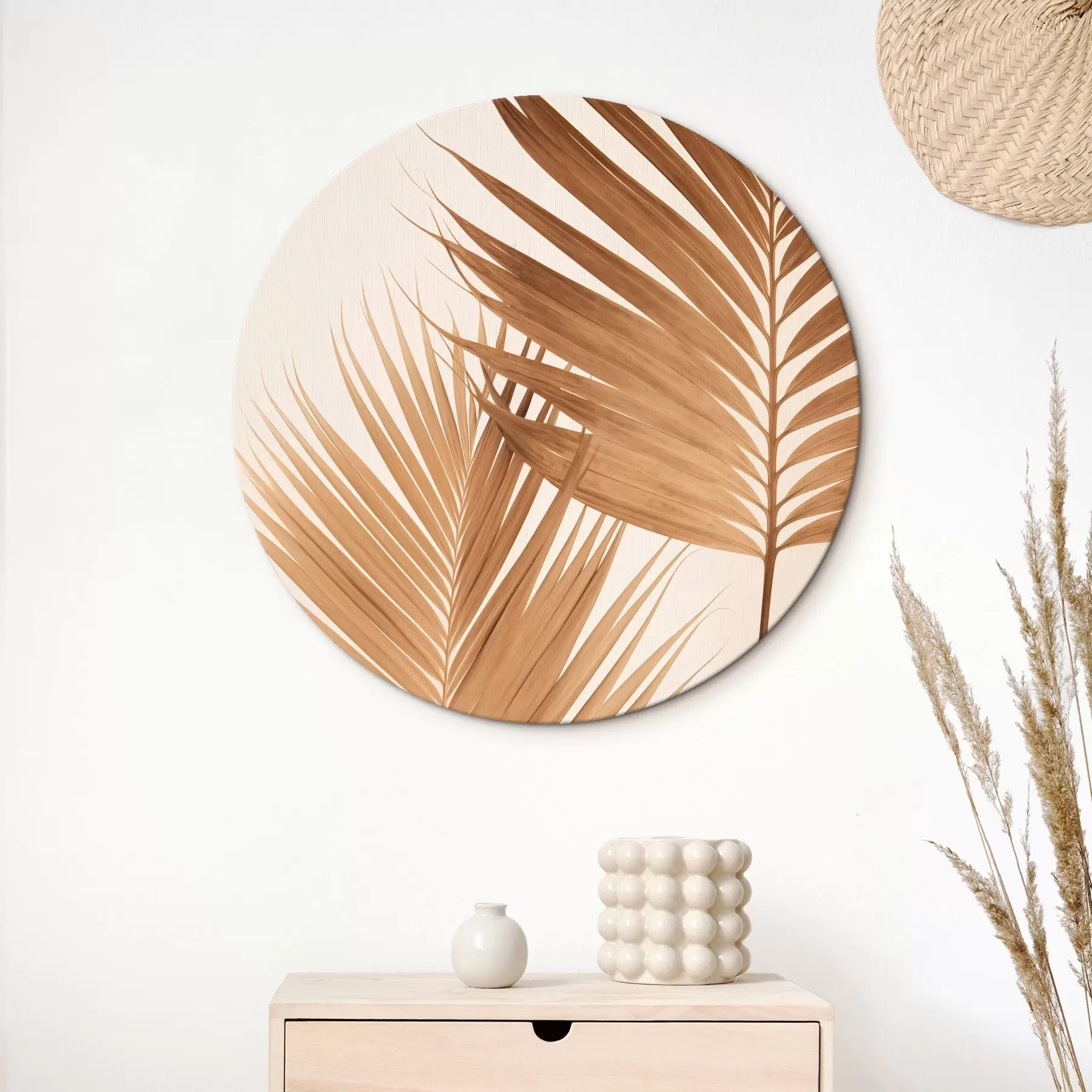 carta da parati Foglie di palma nei toni del marrone, sfondo neutro, stile minimalista, illuminazione naturale, atmosfera tropicale nr. r46274