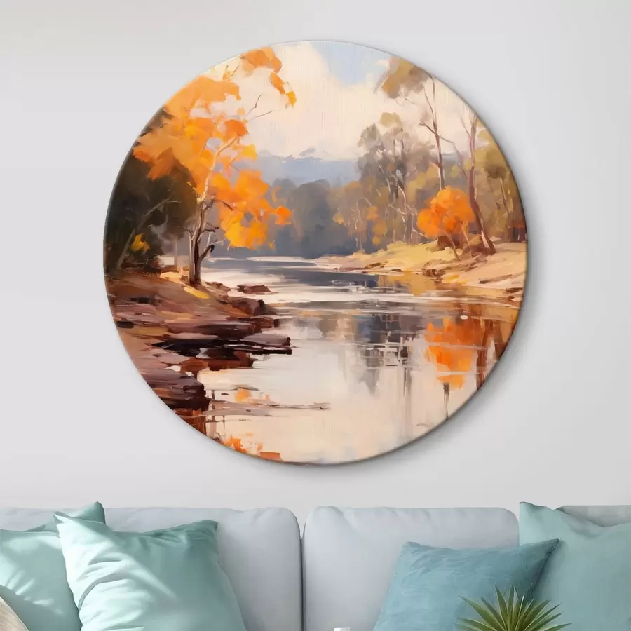 carta da parati Paesaggio autunnale, fiume con alberi sulla riva, foresta sullo sfondo, riflessi sull'acqua nr. r46280