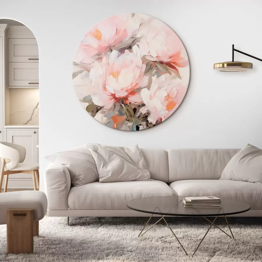 carta da parati Un bouquet di peonie rosa e bianche in un vaso di vetro, pennellate morbide, colori pastello, sfondo neutro nr. r46295