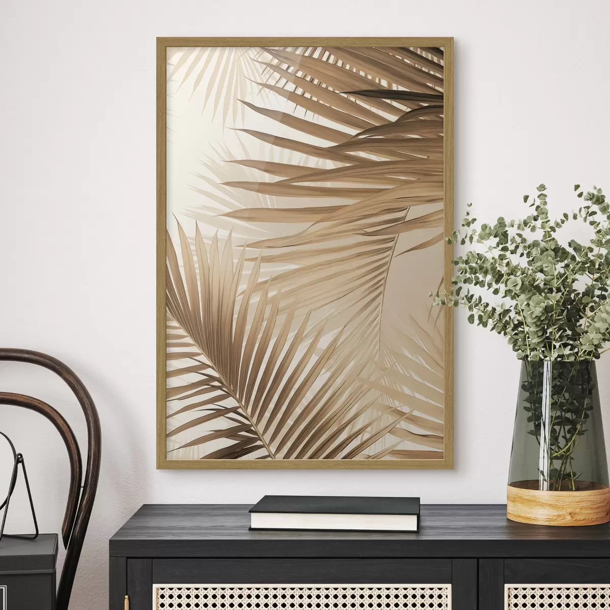 Poster Foglie di palma astratte nei toni del marrone, tropicali, botaniche, natura, minimaliste, eleganti, design moderno f46275