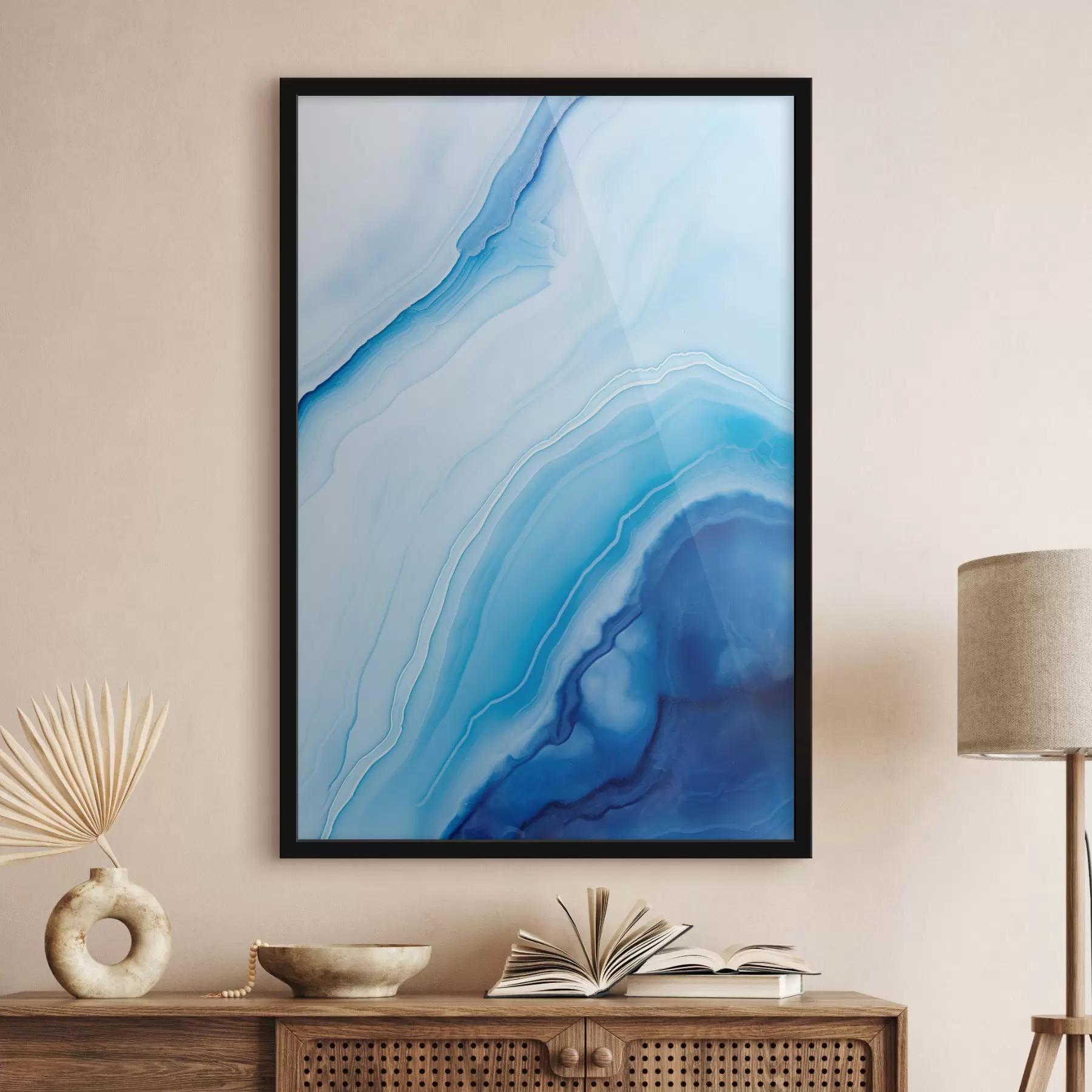 carta da parati Stampa astratta blu e bianco agata, linee e sfumature vorticose, texture liscia, arte moderna, minimalista nr. f46290