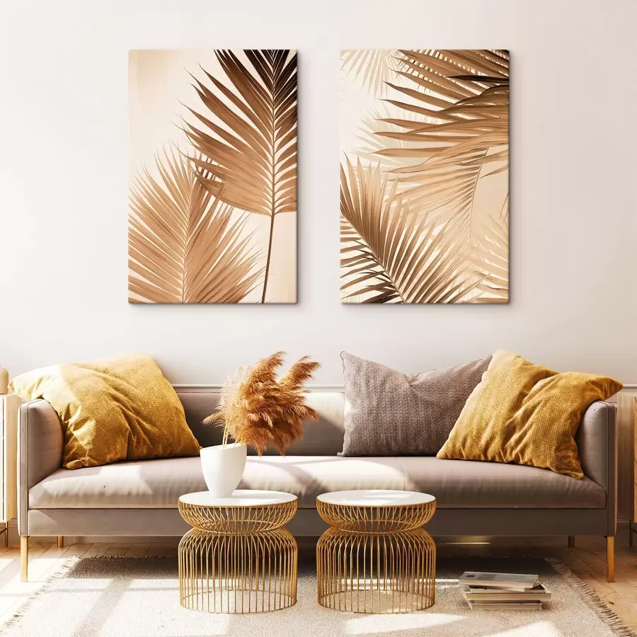 carta da parati Foglie di palma nei toni del marrone, sfondo neutro, stile minimalista, illuminazione naturale, atmosfera tropicale nr. m00880