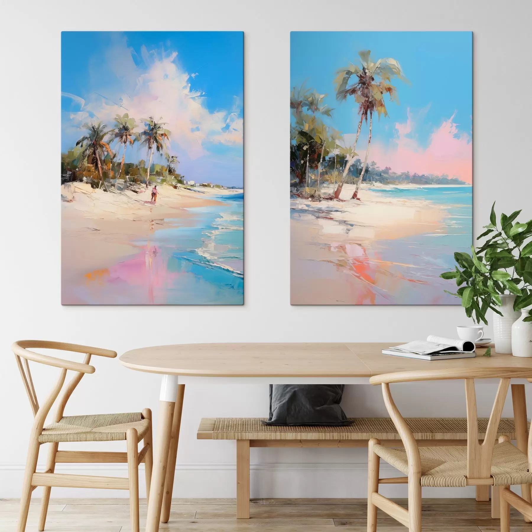 carta da parati Paesaggio astratto, una spiaggia con palme, una giornata di sole splendente con cielo azzurro e qualche nuvola nr. m00885