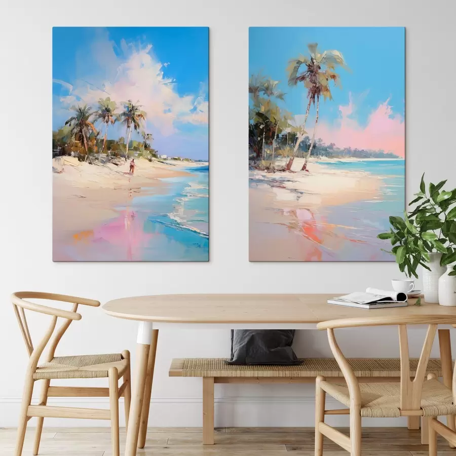 carta da parati Paesaggio astratto, una spiaggia con palme, una giornata di sole splendente con cielo azzurro e qualche nuvola nr. m00885