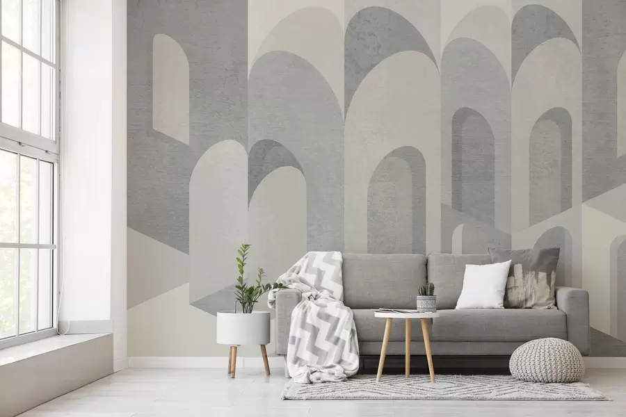 carta da parati metamorfosi urbane dell'arco nei toni del grigio e del beige freddo nr. w04812v1