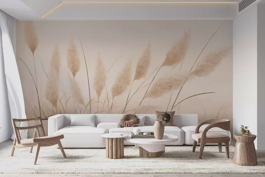 Carta da parati nature Morbida erba della pampa beige nel campo 