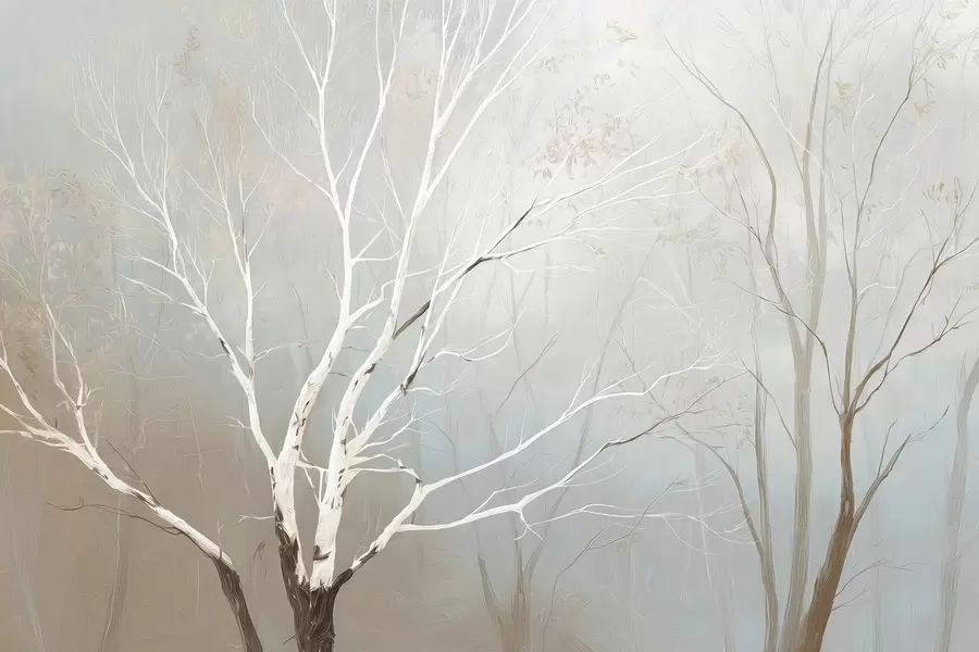 Carta da parati nature Rami leggeri nella nebbia mattutina in tonalità pastello 