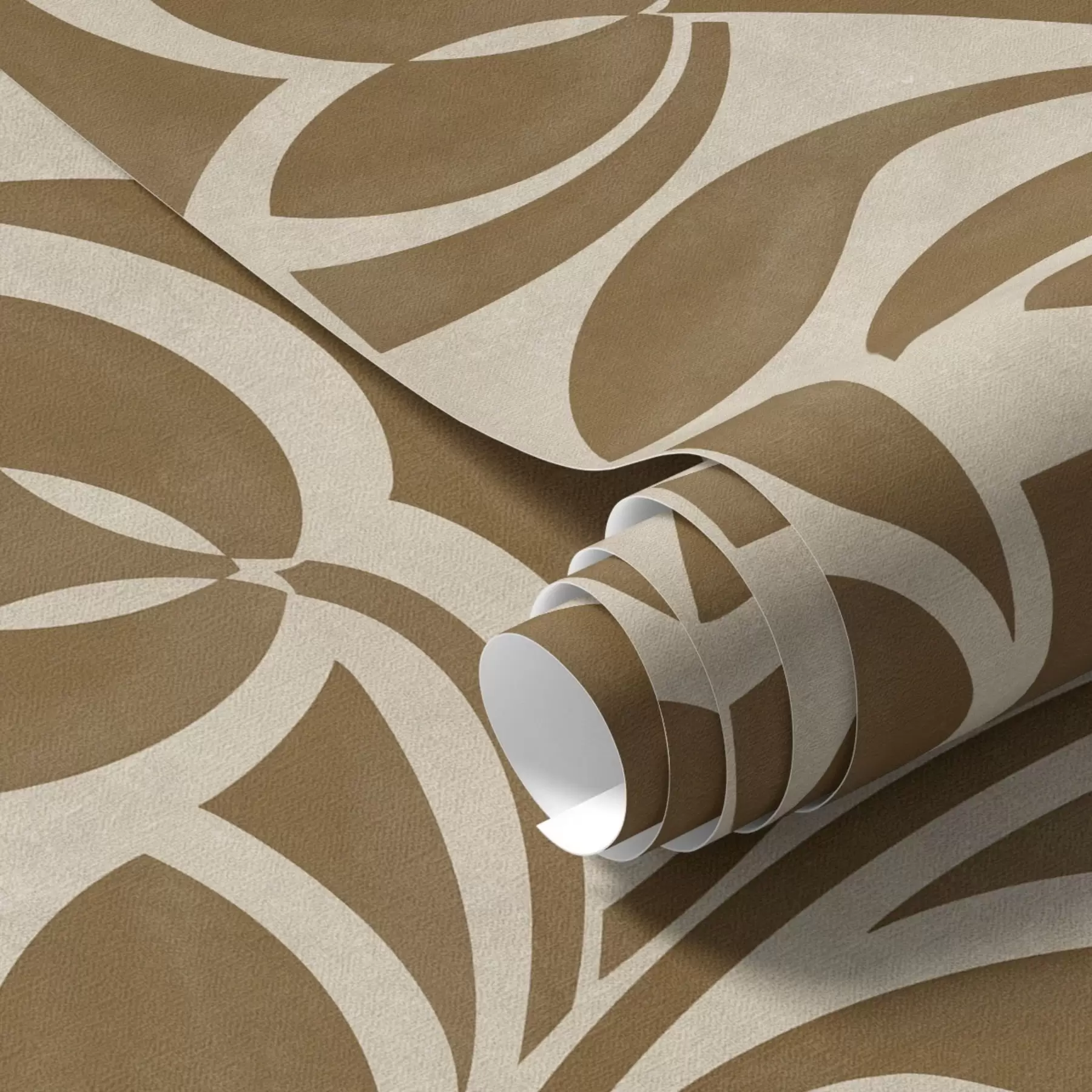 carta da parati Sagome geometriche di foglie, marrone caramello su beige nr. a00679