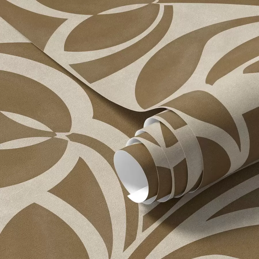 carta da parati Sagome geometriche di foglie, marrone caramello su beige nr. a00679