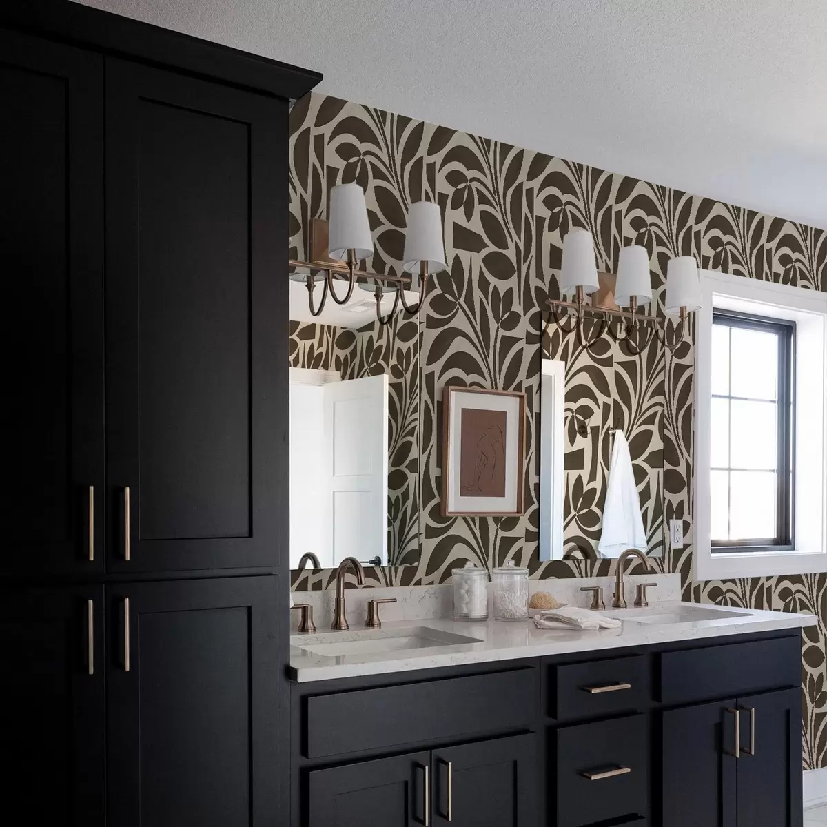 Carta da parati Sagome geometriche di foglie, marrone scuro su beige a00679v1