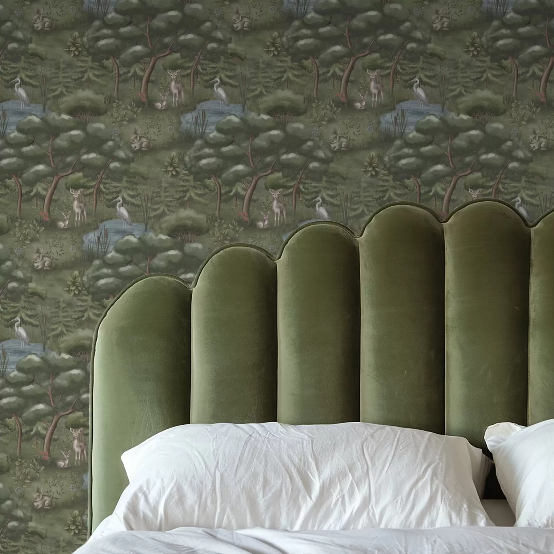 carta da parati Radura nella foresta con cerbiatti, conigli e aironi nr. a00680