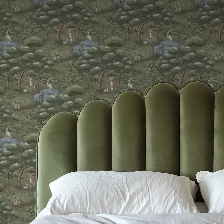carta da parati Radura nella foresta con cerbiatti, conigli e aironi nr. a00680