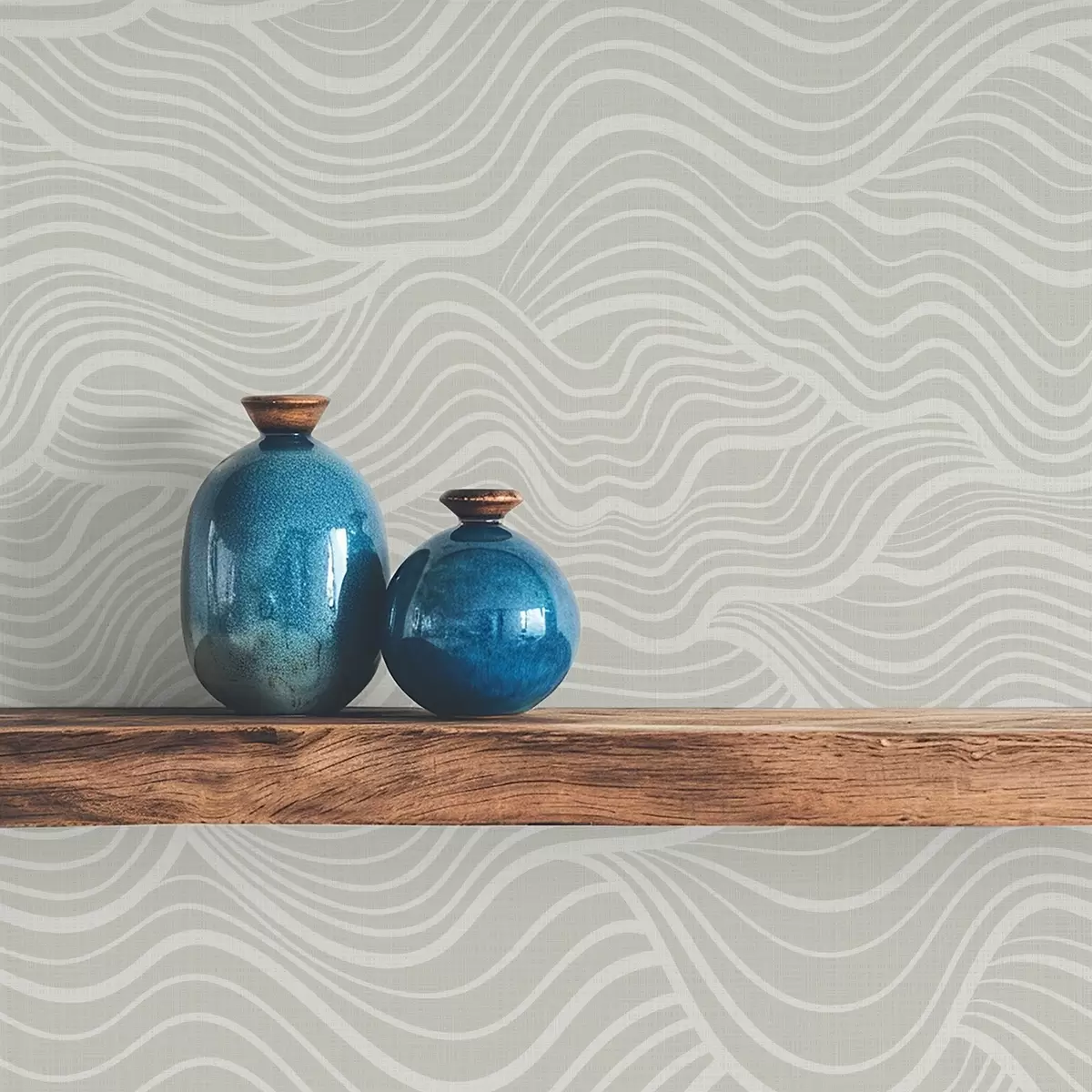 Carta da parati Onde su sfondo grigio-oliva con texture tessuto a00681