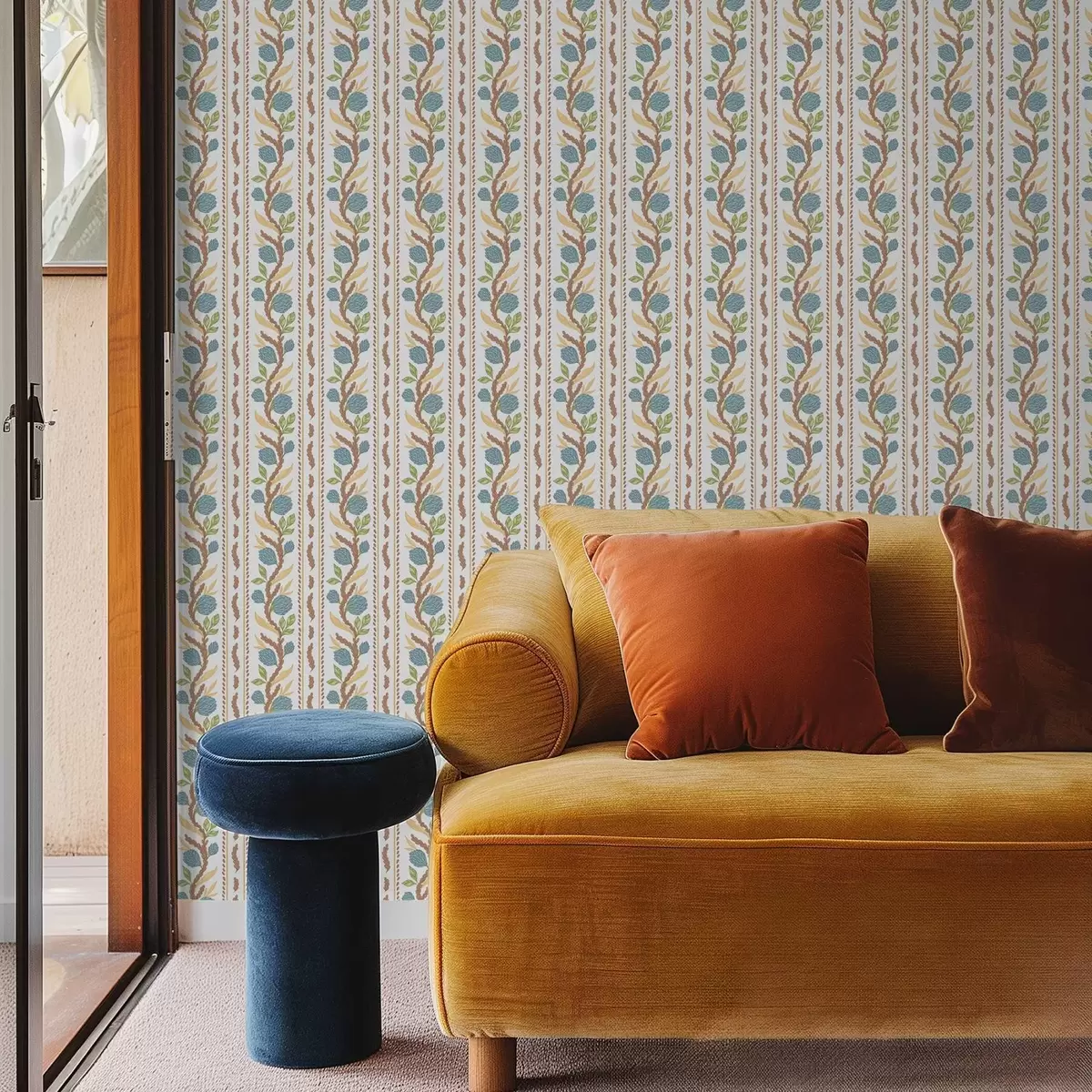 Carta da parati Strisce verticali a bouquet con fiori blu a00816v2