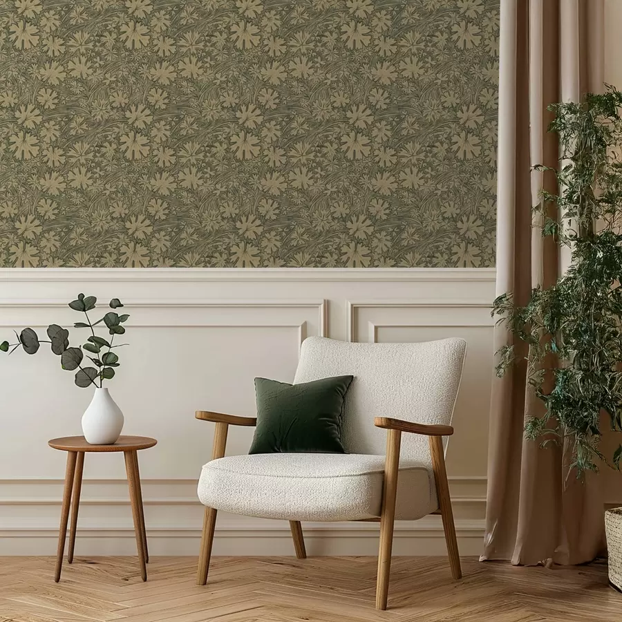 carta da parati Foglie e erbe di campo nei toni del grigio-oliva nr. a00847v1