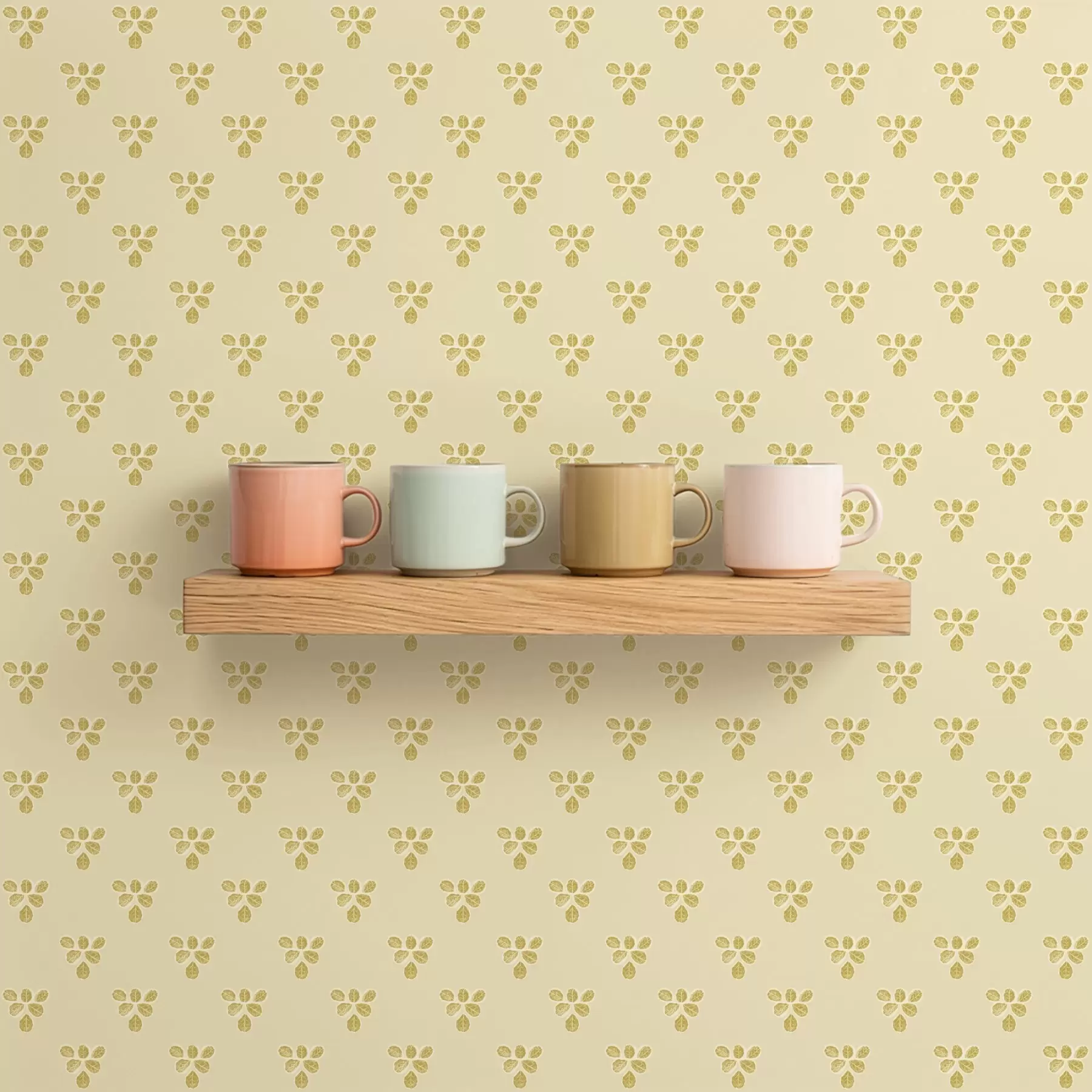 carta da parati Piccola ripetizione: trii di foglie su sfondo crema-beige nr. a00848