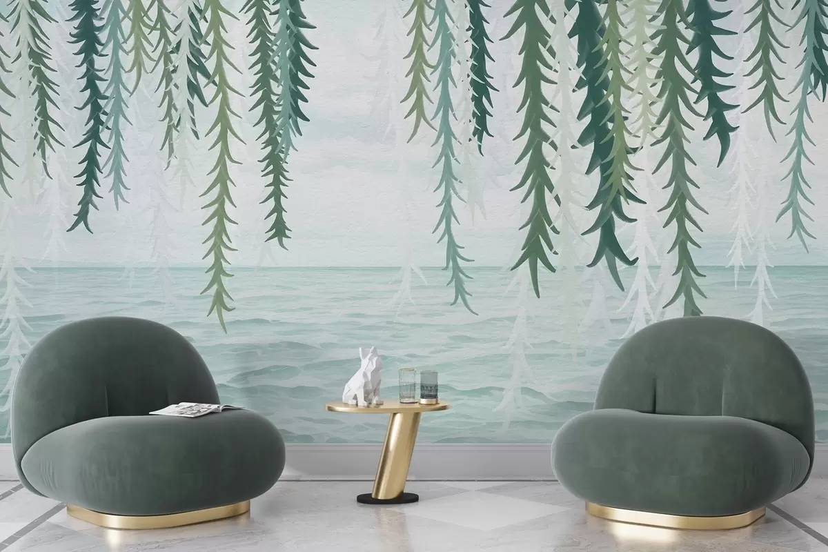 carta da parati Delicati rampicanti che pendono sull'acqua in stile acquerello nr. w04830