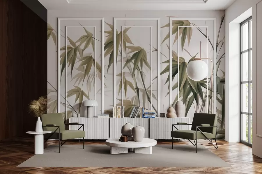 carta da parati Bambù su sfondo acquerellato chiaro nr. w04834v1