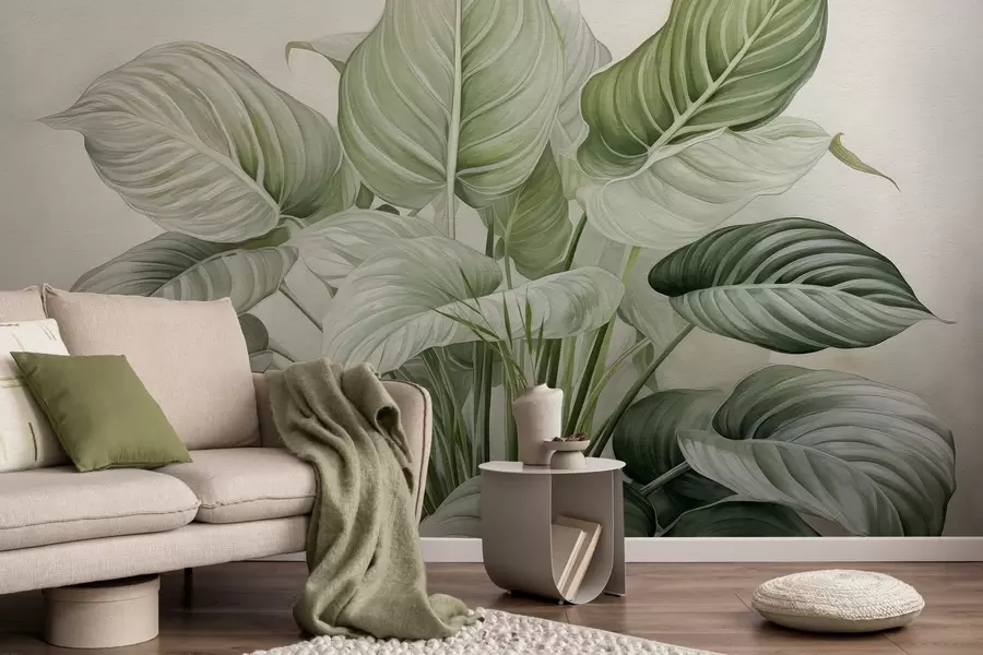 carta da parati Foltissimo cespuglio di foglie verdi sul muro nr. w04835