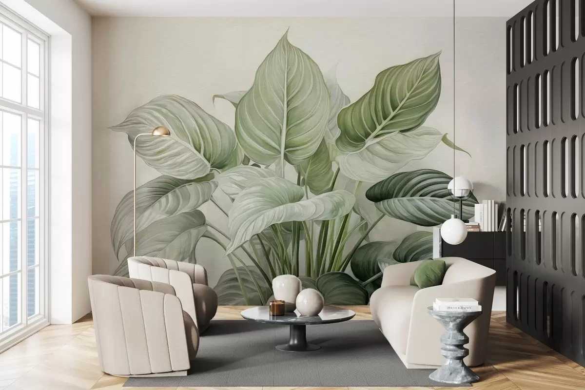 carta da parati Foltissimo cespuglio di foglie verdi sul muro nr. w04835