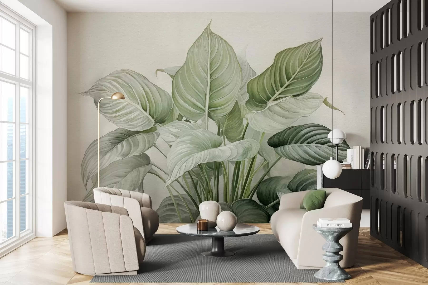 carta da parati Foltissimo cespuglio di foglie verdi sul muro nr. w04835