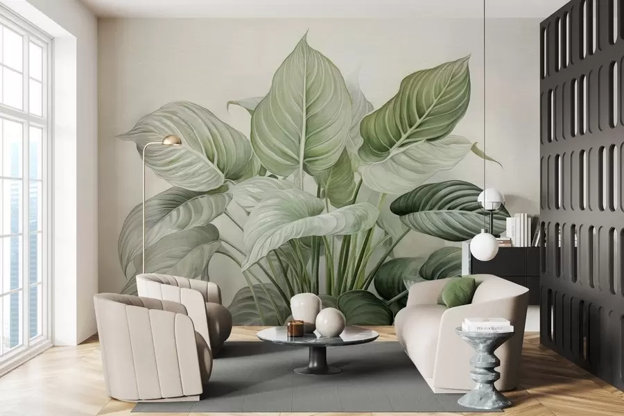 carta da parati Foltissimo cespuglio di foglie verdi sul muro nr. w04835